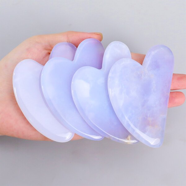 Gua Sha Board Manufacturer - Natural Blue Chalcedony Hand Carved Facial Tool