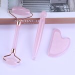 Crystal Jade Roller Set - Hot Selling Custom Logo Pink Guasha Board Massage