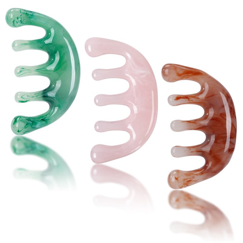 Resin Gua Sha Comb - Five Teeth Round Head Hair Growth Headache Relief Tool