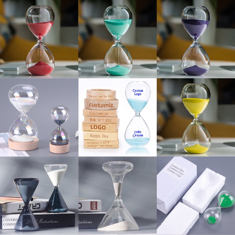 Glass Sand Timer Set - 1/5/10/30/60 Min Clear Magnetic Desktop Decor