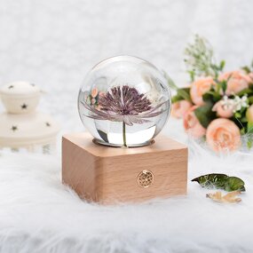 Christmas Resin Ball Speaker - Wood Base Night Light Music Box Decoration