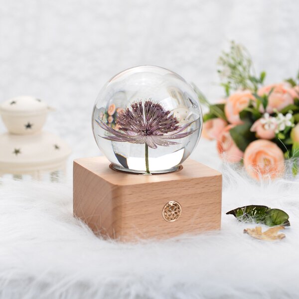 Christmas Resin Ball Speaker - Wood Base Night Light Music Box Decoration