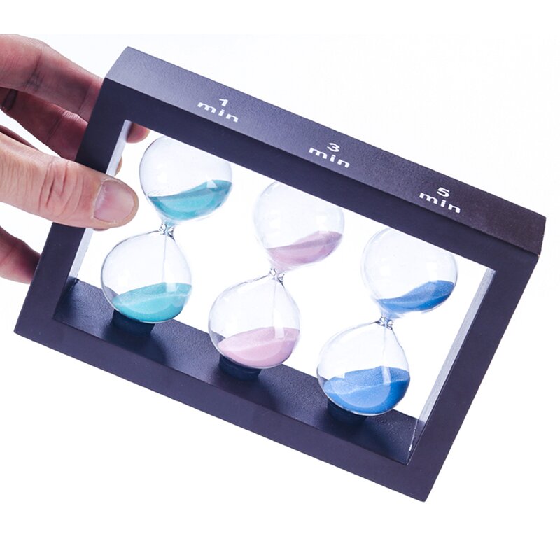 3 in 1 Tea Sand Timer - Large 1/3/5 Minute Square Wooden Frame Hourglass