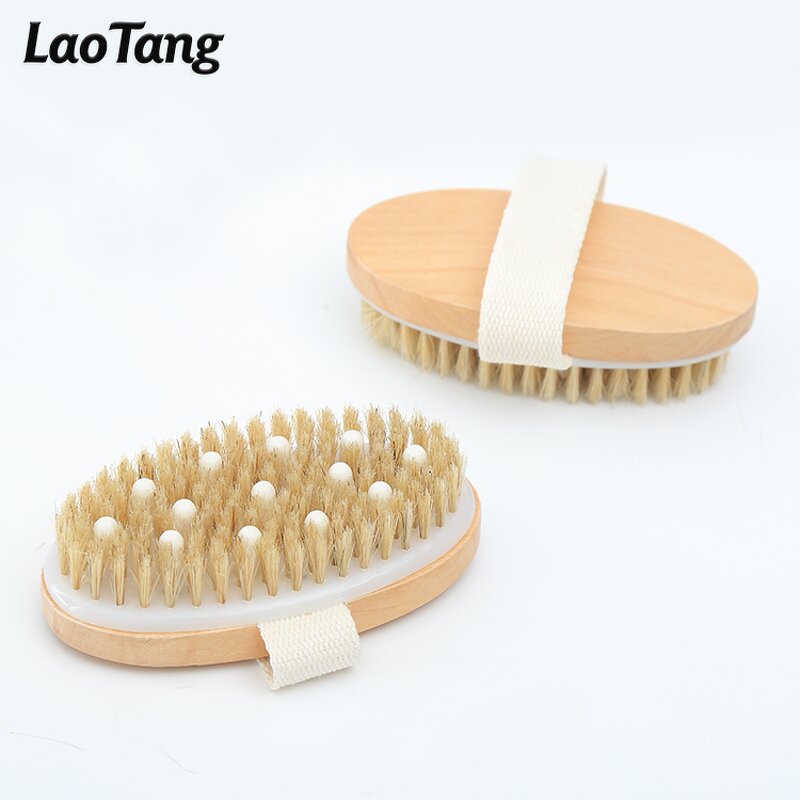 Boar Hair Exfoliating Brush - Factory OEM Solid Wood Frame Dry Body Tool