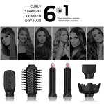 6 in 1 Hot Air Brush - Folding 1000W Dryer Straightener Curler Rotating Brush