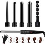 Curling Iron Wand Set - Professional 6 in 1 Ceramic Auto LED Temperature Tool