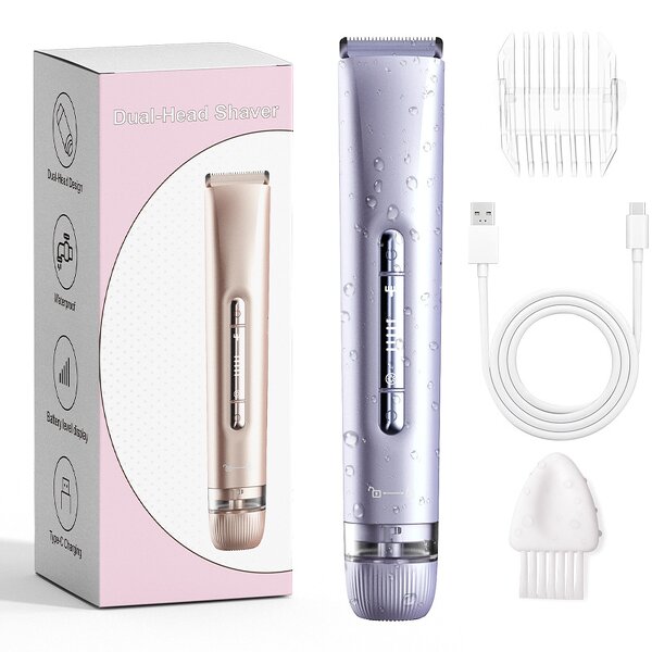 2 in 1 Women Shaver - Dual Head IPX7 Waterproof Rechargeable Bikini Trimmer