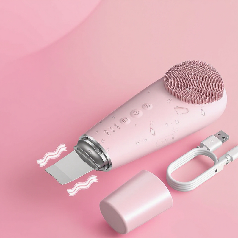 Silicone Facial Cleanser Brush - 2-in-1 Ultrasonic Spatula Blackhead Removal Tool