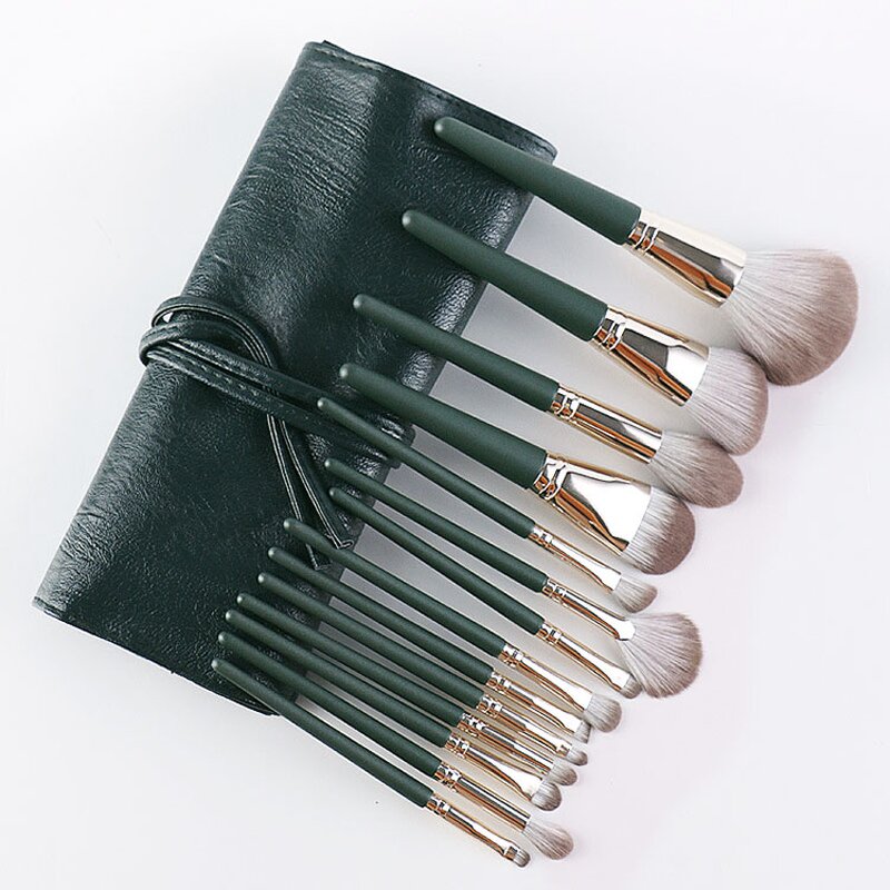 Cosmetic Brushes Set Manufacturer - Custom Green Cloud Eco-friend 14 Piece with Bag