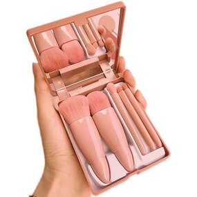 Makeup Brush Set Manufacturer - 5 Pcs Synthetic Hair Small Travel with Mirror case