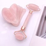 Rose Quartz Jade Set - Roller and Gua Sha With Box Packing Neck Facial Massage Tool