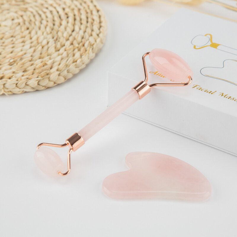 Pink Jade Roller Set - 2024 Hot Selling Natural Stone Facial Guasha Skincare Premium Tool