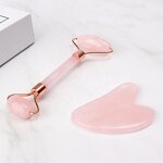 Rose Quartz Roller Kit - 2-in-1 Anti-Aging Gua Sha Face Roller With Box Facial Massage