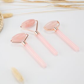 Rose Quartz Face Roller - Wholesale Small Natural Guasha Metal Holder Green Obsidian Tool