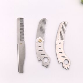 Foldable Beard Comb - Custom Logo 304 Stainless Steel Laser Engrave Scalp Massager Hair Care