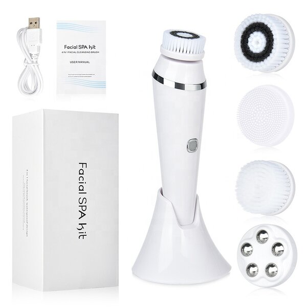 4-in-1 Facial Massager - Rechargeable Silicone Sonic Waterproof Pore Cleaner Face Brush