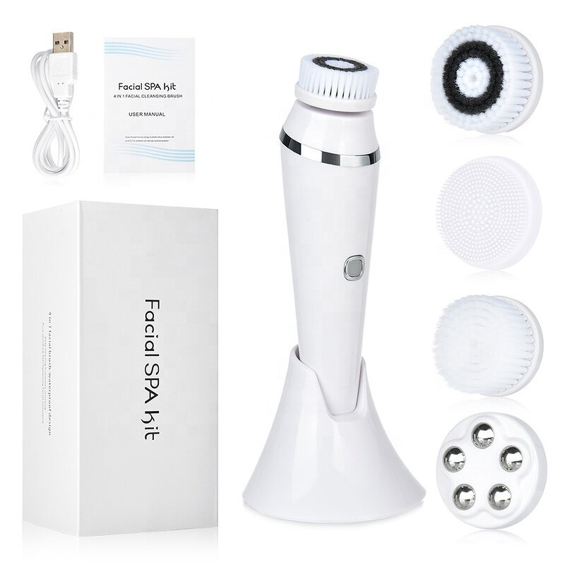 4-in-1 Facial Massager - Rechargeable Silicone Sonic Waterproof Pore Cleaner Face Brush