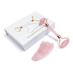 Rose Quartz Roller Kit - 2-in-1 Anti-Aging Gua Sha Face Roller With Box Facial Massage