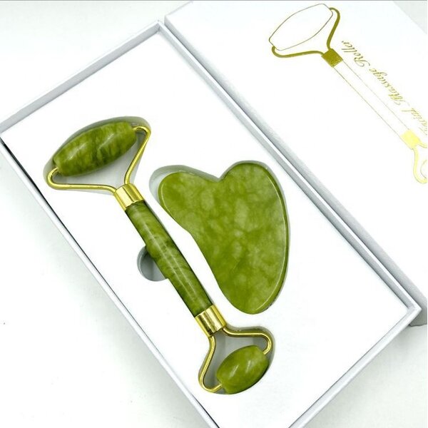 Xiuyan Jade Roller Set - 2024 Custom Logo Anti-Aging Green Gua Sha Facial Massage Tool
