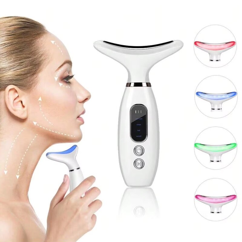 Heated Facial Massager - Face Neck 4 Modes 3 Gears Rechargeable One Piece Skin Treatment