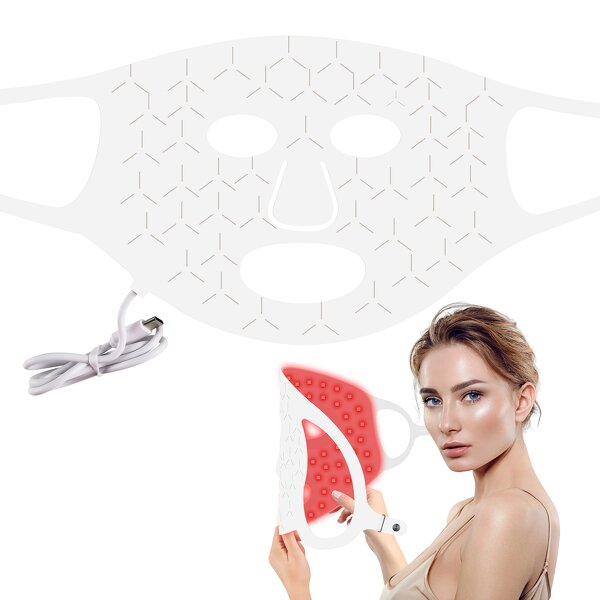 LED Silicone Facial Mask - Large Row Color Photon Near-Infrared Acne Neck Massage Remote