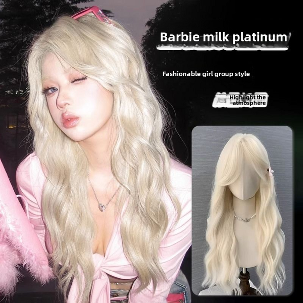 Lace Front Wig - Women's Long Curly Water Wave Milky White-Gold Lolita Synthetic