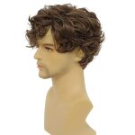 Mens Synthetic Wig - 6 Inch Short Brown French Curl 180% Density Adjustable Daily Wear