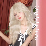 Lace Front Wig - Women's Long Curly Water Wave Milky White-Gold Lolita Synthetic