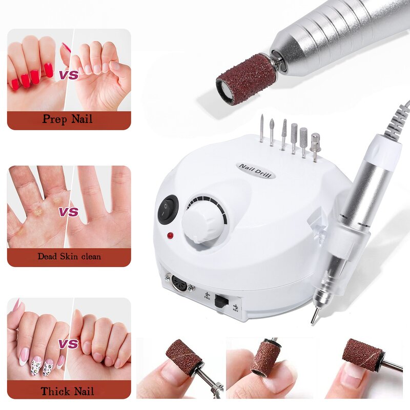 45000rpm Nail Drill - Professional Stainless Steel 6 Bits Acrylic Gel Polish Remover