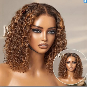 Lace Front Wig - Adjustable Brazilian Remy Hair Water Wave 180% Density Rose Net