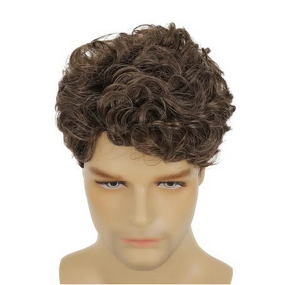 Men's Wig - Camel Short Curly French Curl 180% Density High Temperature Adjustable