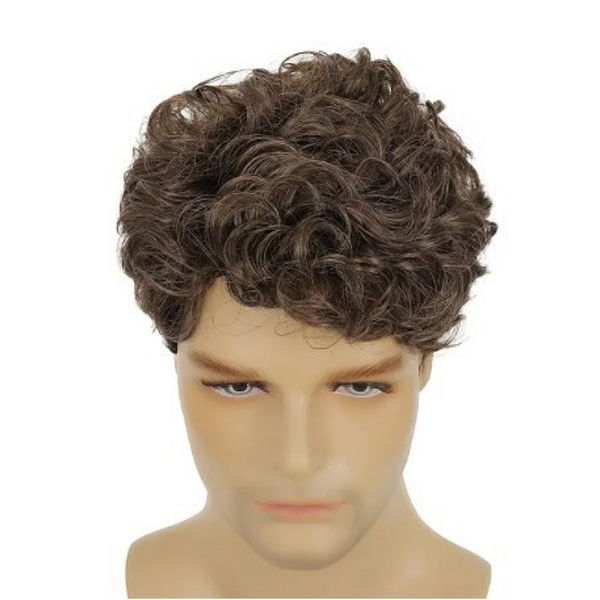 Men's Wig - Camel Short Curly French Curl 180% Density High Temperature Adjustable