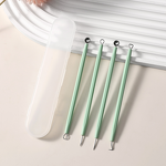 Blackhead Extractor Set - 4-Piece Stainless Steel Plastic Handle Acne Comedone Remover