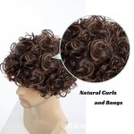 Mens Synthetic Wig - 6 Inch Short Brown French Curl 180% Density Adjustable Daily Wear