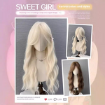 Lace Front Wig - Women's Long Curly Water Wave Milky White-Gold Lolita Synthetic