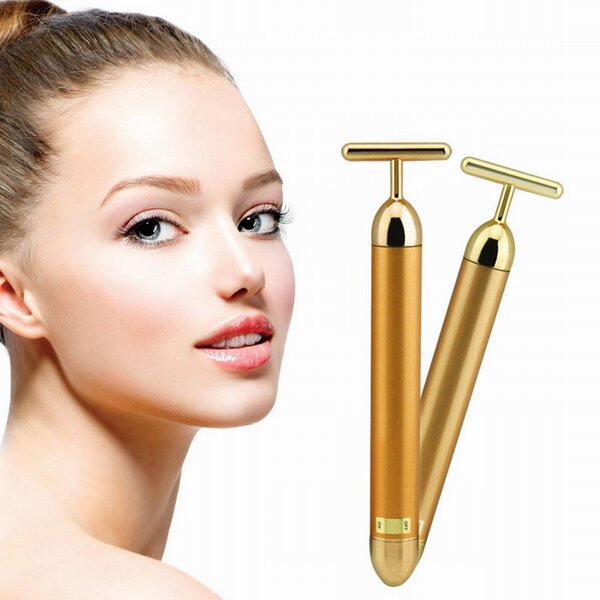 24k Golden T Shape Massager - Beauty Bar - Facial Skincare Arm Eye Nose Head Electric Tool