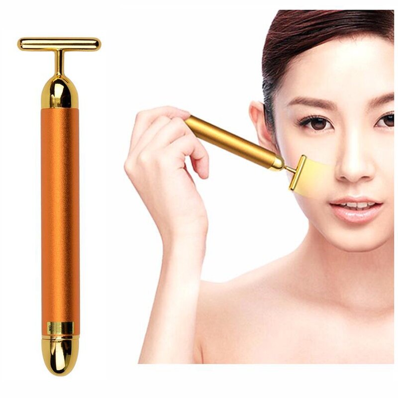 24k Gold Energy Beauty Bar - 2022 - Facial Massage Skin Lifting T Shape Vibrating Roller