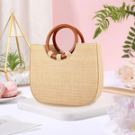 Shoulder Bag Manufacturer - Large Tote with Bamboo Circle Handles Detachable Straw Hand-woven