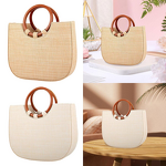 Shoulder Bag Manufacturer - Large Tote with Bamboo Circle Handles Detachable Straw Hand-woven