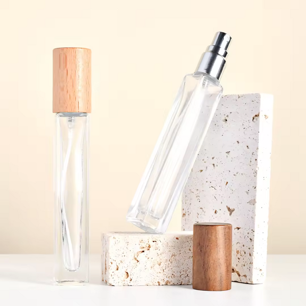 Perfume Bottle Manufacturer - 10ml Empty Square Glass Spray with Wooden Lid & Box