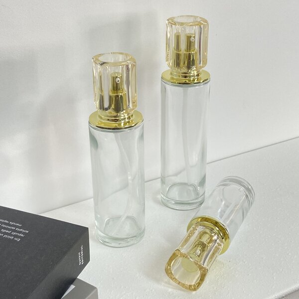 Pump Bottles Manufacturer - 50ml 60ml Light Luxury Transparent Glass with Golden Cap