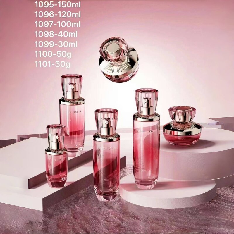 Skincare Set Manufacturer - with 100ml 150ml Pink Transparent Glass Bottles for Lotion