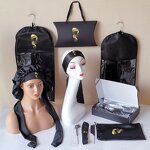 Wig Packaging Set - Manufacturer - Custom Logo Satin Bag Edge Scarf Hang Tag Sticker Bonnets Wrap