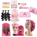 Wig Packaging Set - Manufacturer - Custom Logo Satin Bag Edge Scarf Hang Tag Sticker Bonnets Wrap