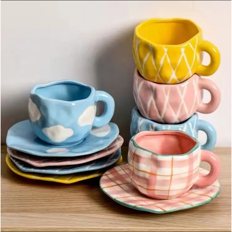 Ceramic Mug Set Manufacturer - Quick Shipment Handmade Irregular 320ml Hand Pinch