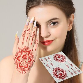 Henna Tattoo Sticker Manufacturer - Indian Style Lace Pattern Red Sexy Brown Mandala Temporary