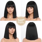 Bob Wig Manufacturer - Straight Short Black with Bangs Heat Resistant Synthetic