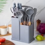 Cooking Utensils Set Manufacturer - 19 Pieces Silicone with Knives Holder & Board