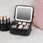 Makeup Organizer Manufacturer - Travel Portable Storage Box with LED Light up Mirror