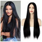 Synthetic Wig Manufacturer - Women's Long Black Straight High-temperature Silk Lace Front
